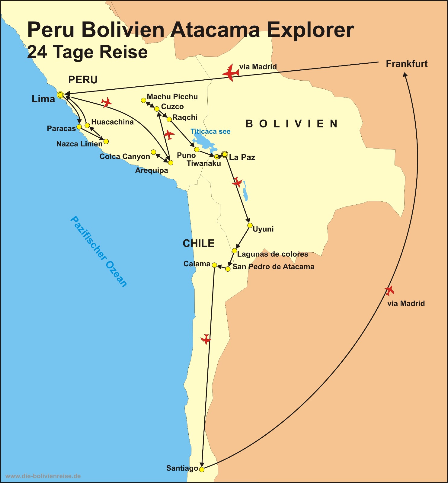 Peru Bolivien Atacama Studienreisen Karte